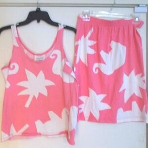 2 Pc Vintage Rare Carol Little for St. Tropez Wear Cotton Pink Tank Skirt Sz S